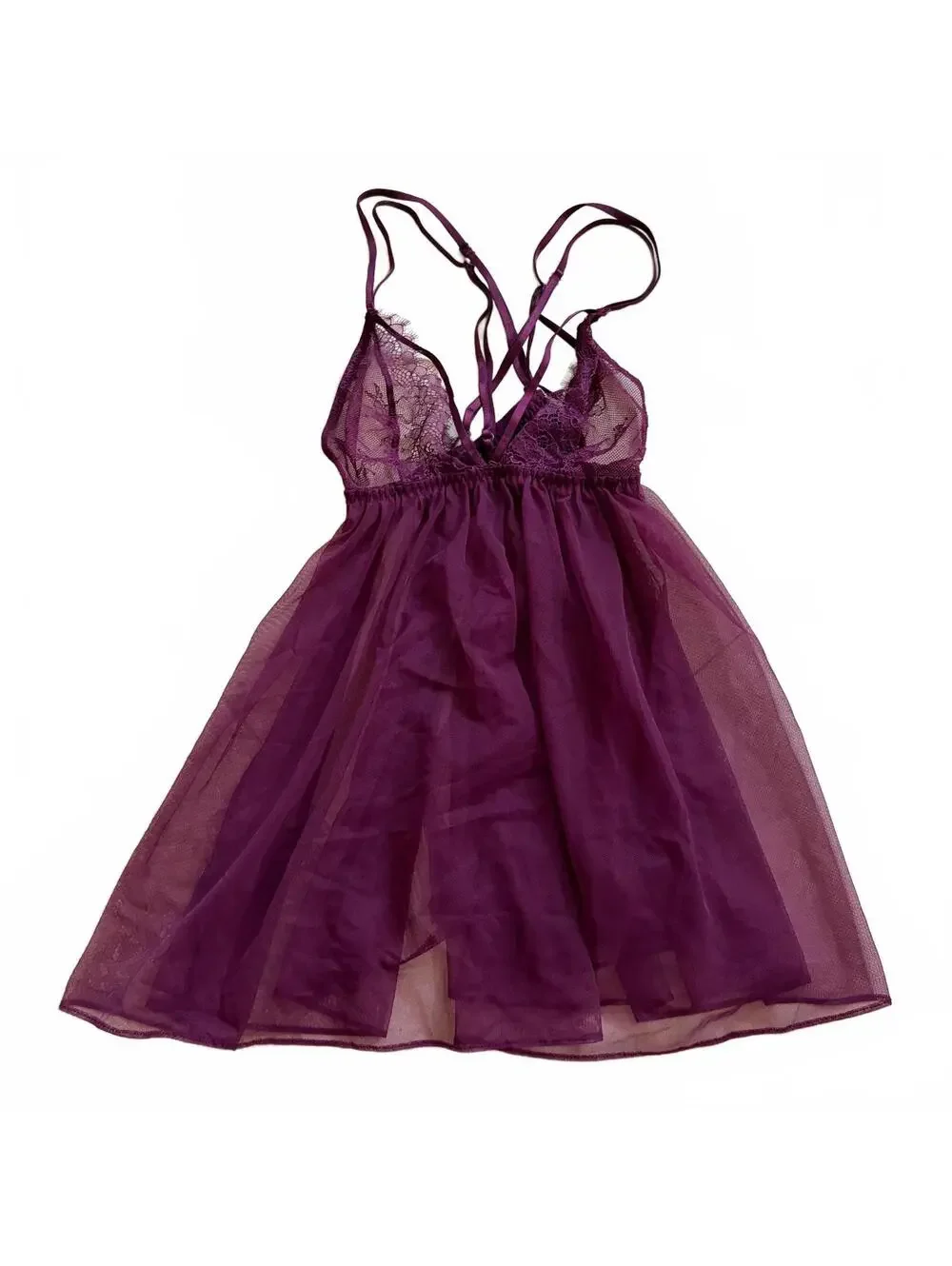 Victoria’s Secret Babydoll Mini Slip Dress Pleated Chiffon Sheer Lace Small NWT